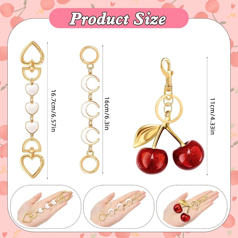 Tmtains 3Pcs Bag Extender Chain Gold Purse Extender Chain Heart Moon Purse Strap Extenders White Purses Strap Replacement Crossbody Red Cherry Bags Accessories for Women Cute Bag Charms for Handbags Tote Bags - Image 5